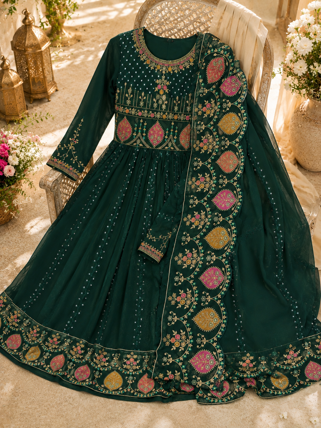 Georgette full flairy party wear dress