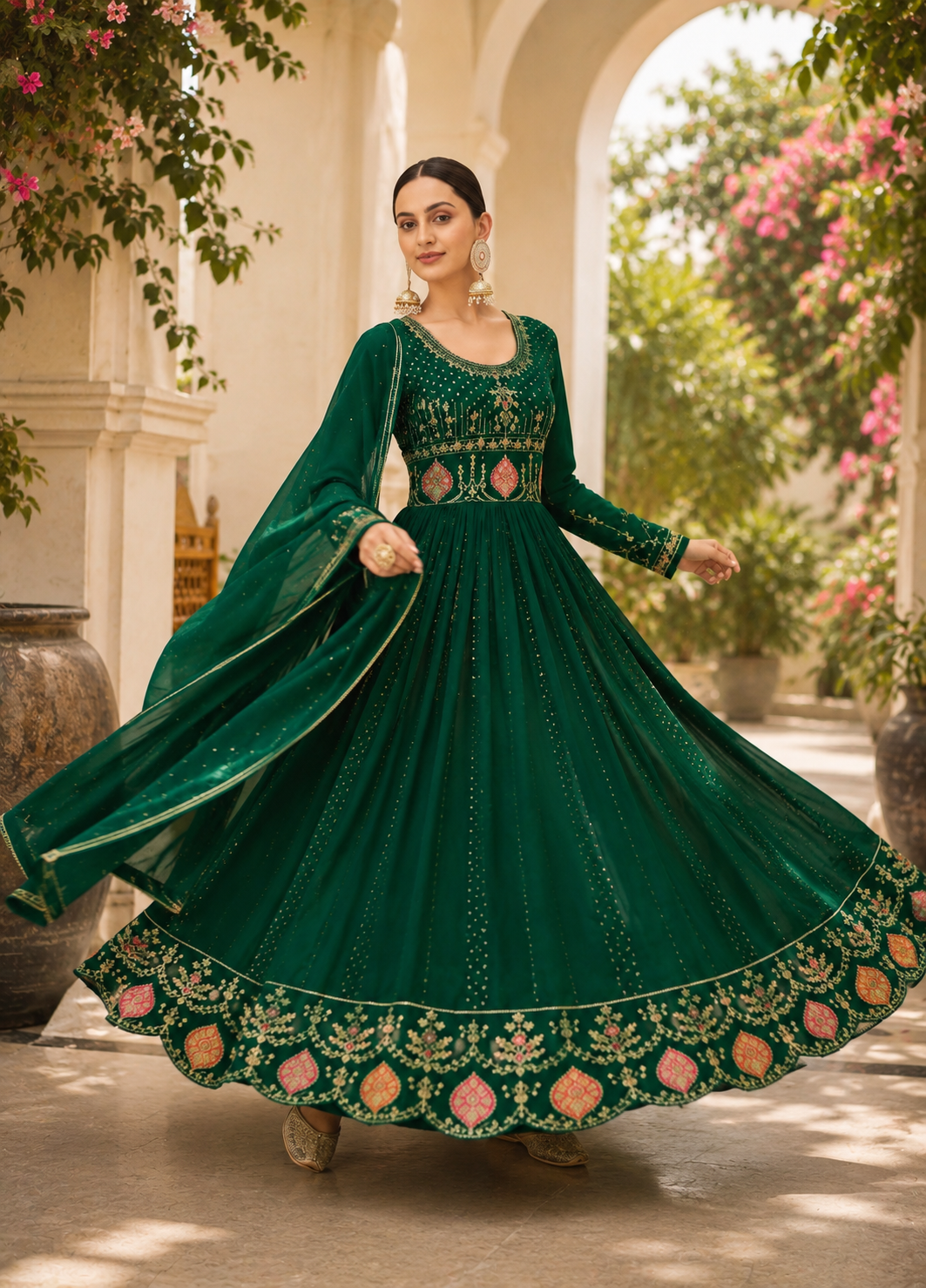 Georgette full flairy party wear dress