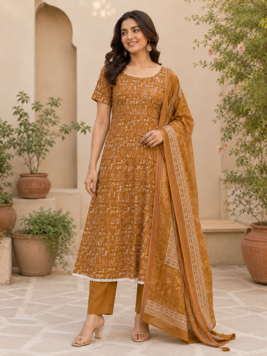 Trending worli design pure cotton border suit with cotton dupatta