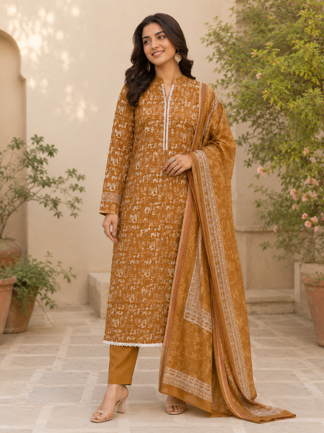 Trending worli design pure cotton border suit with cotton dupatta