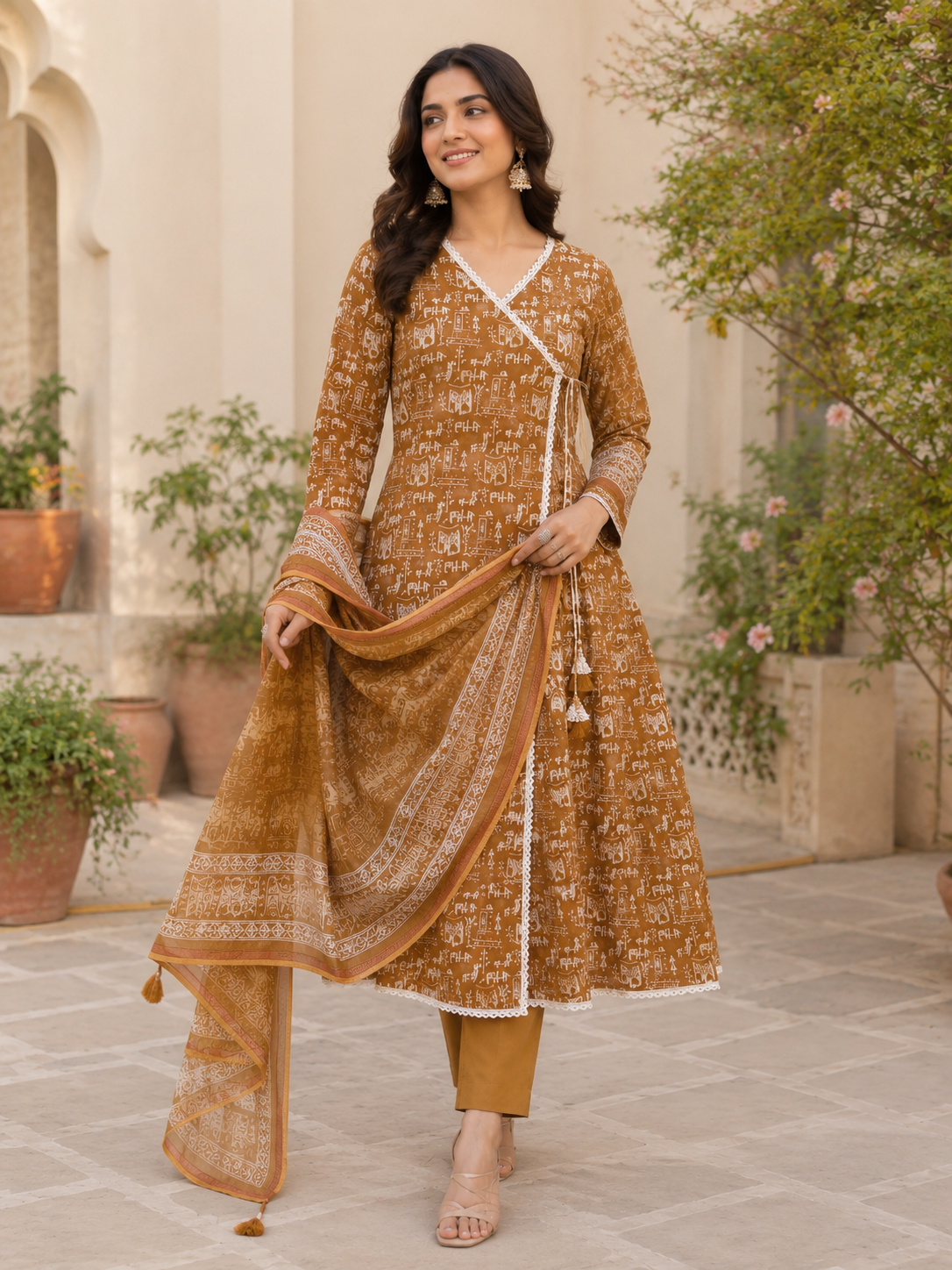 Trending worli design pure cotton border suit with cotton dupatta