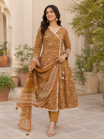 Trending worli design pure cotton border suit with cotton dupatta