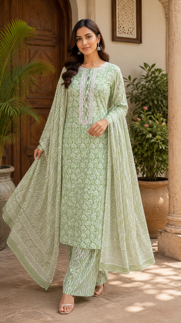 Cotton print suit with cotton dupatta