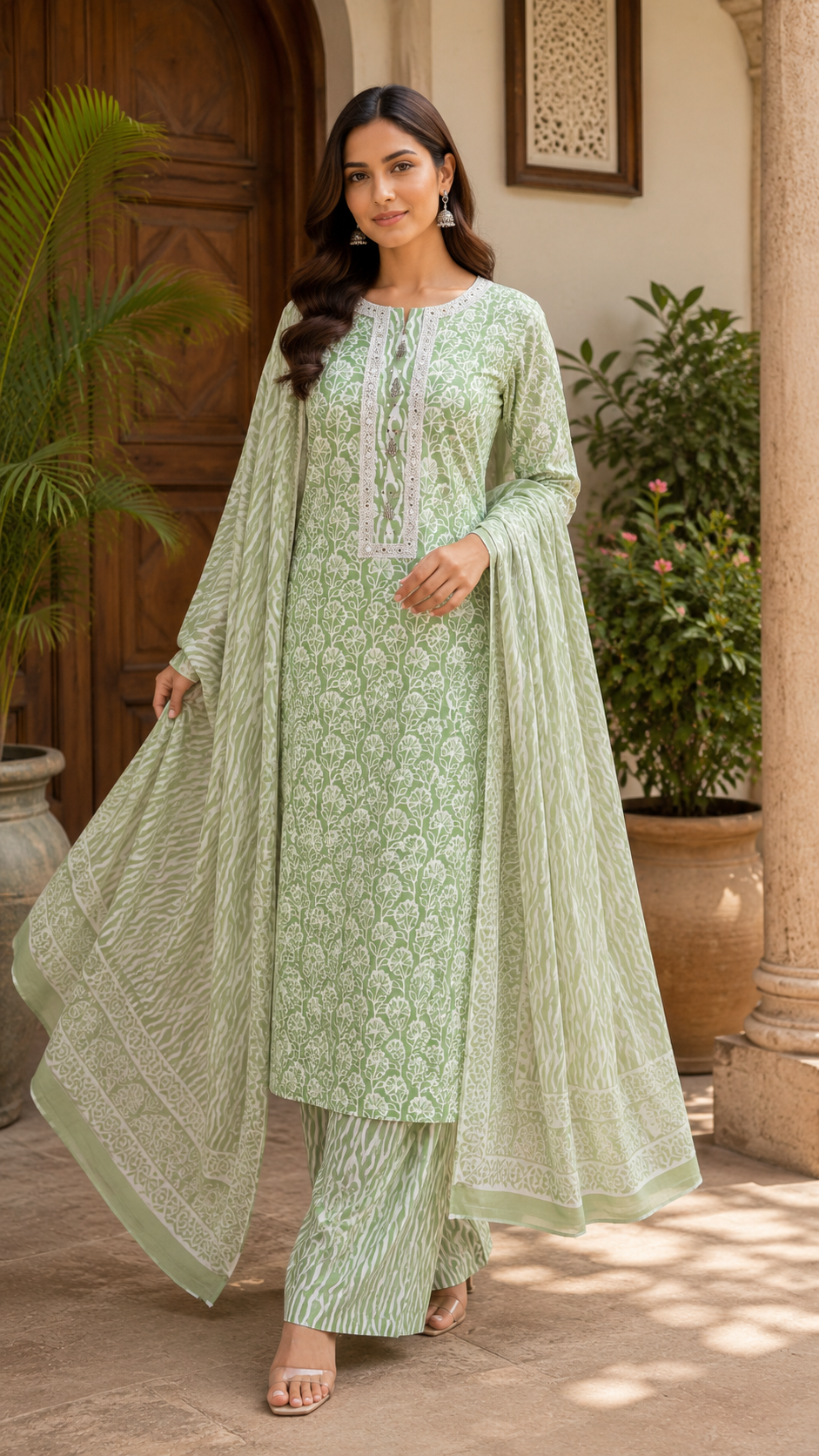 Cotton print suit with cotton dupatta