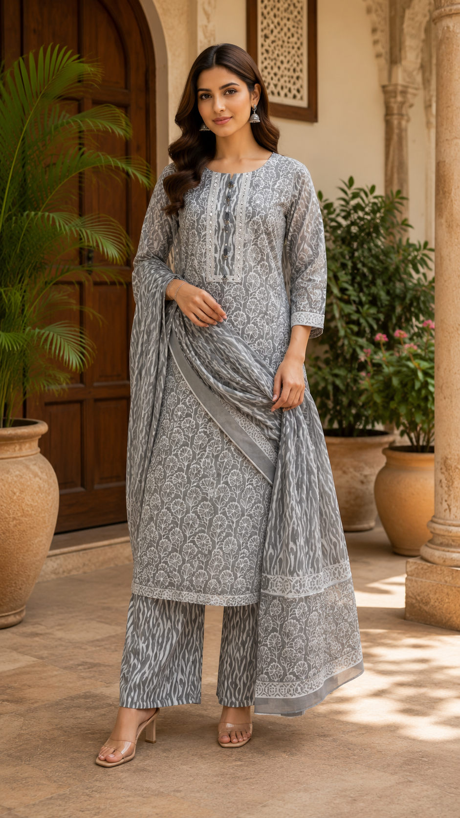 Cotton print suit with cotton dupatta