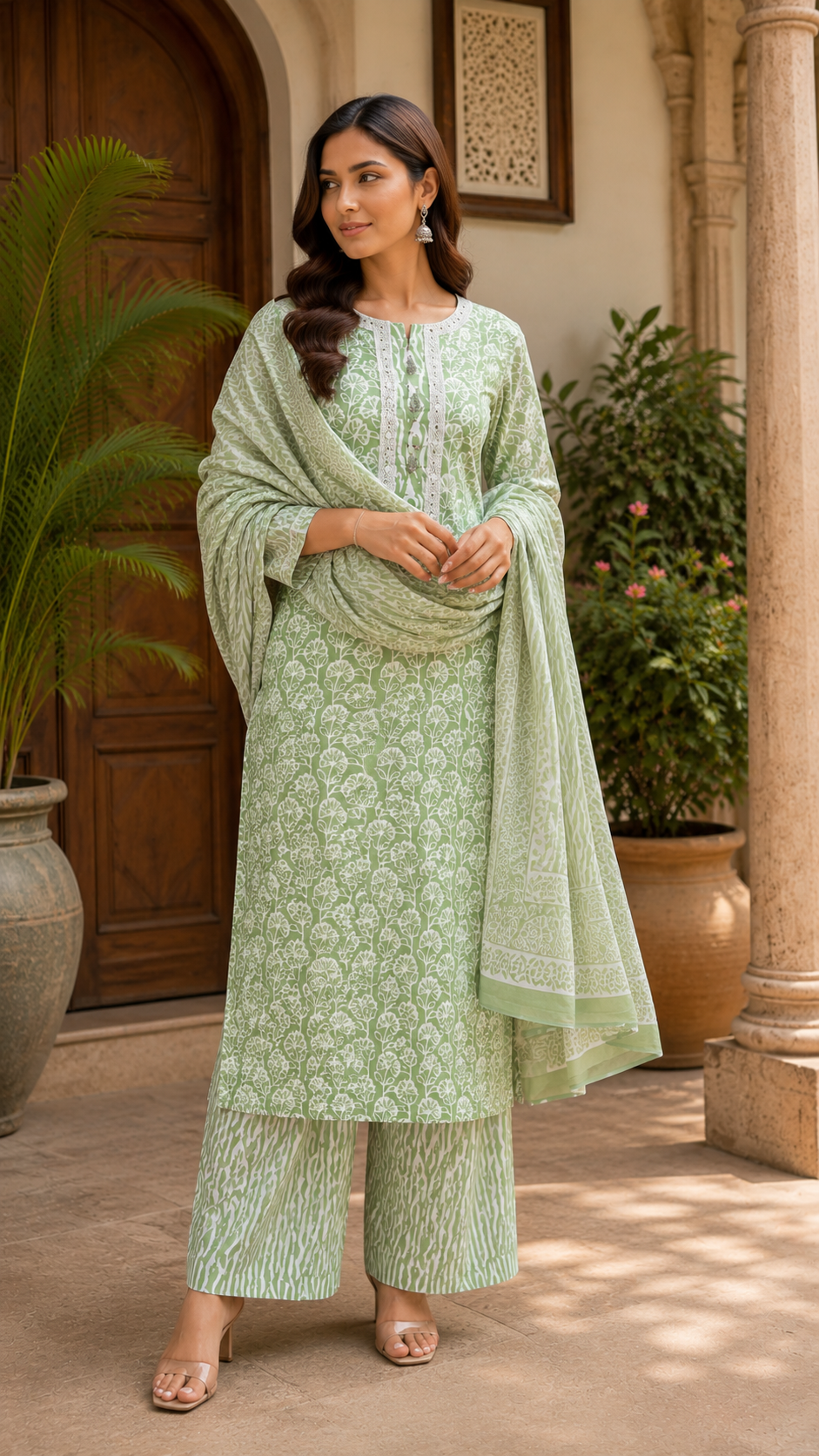 Cotton print suit with cotton dupatta