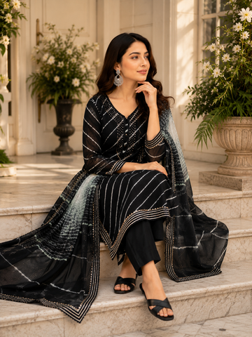 Jaipuri lehriya chinon silk suit