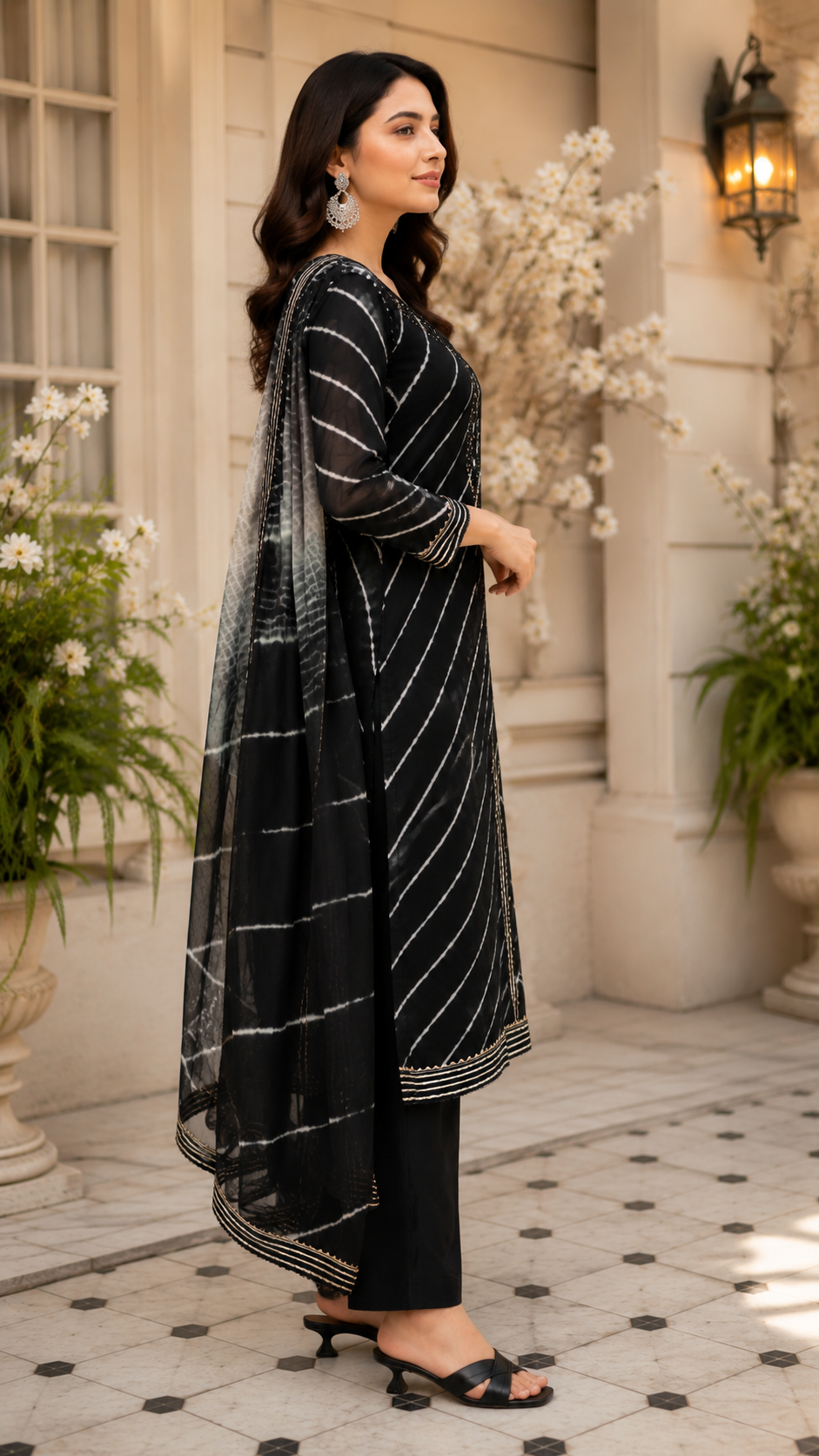 Jaipuri lehriya chinon silk suit
