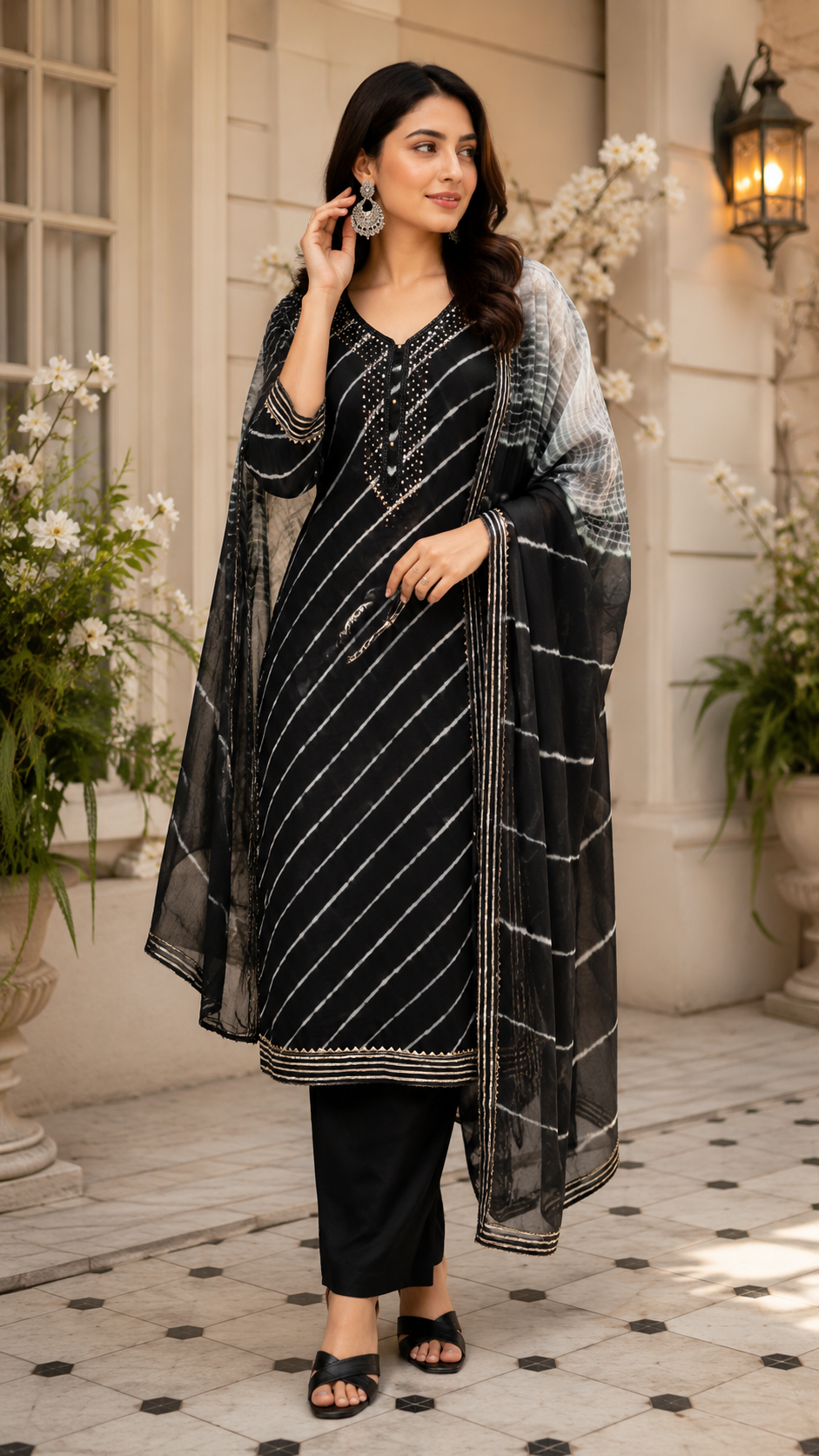 Jaipuri lehriya chinon silk suit