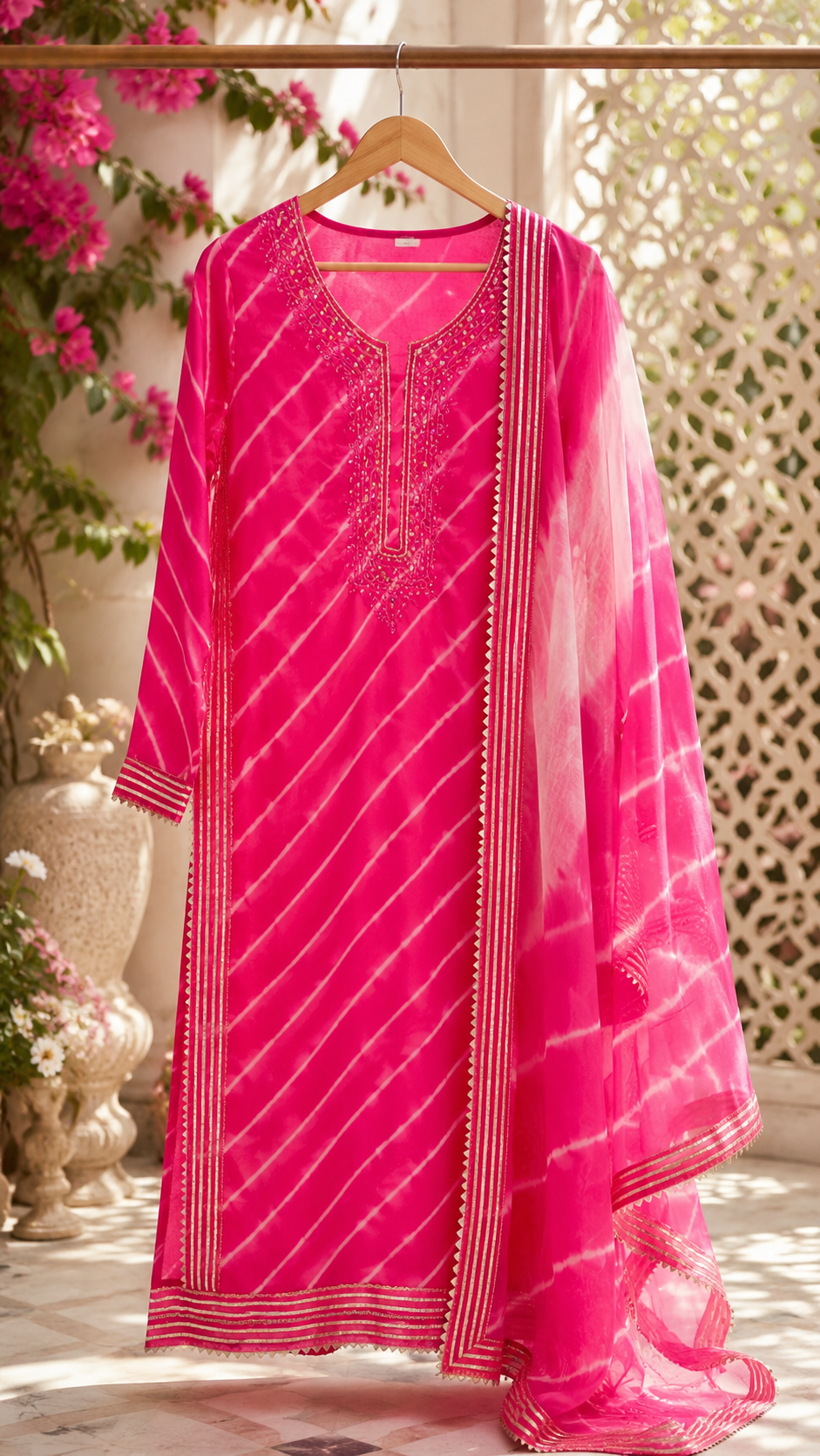 Jaipuri lehriya chinon silk suit