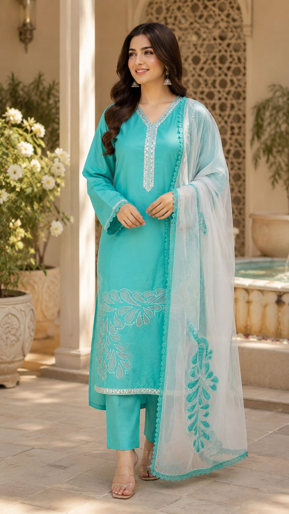 Designer semi stitched Applique work suit