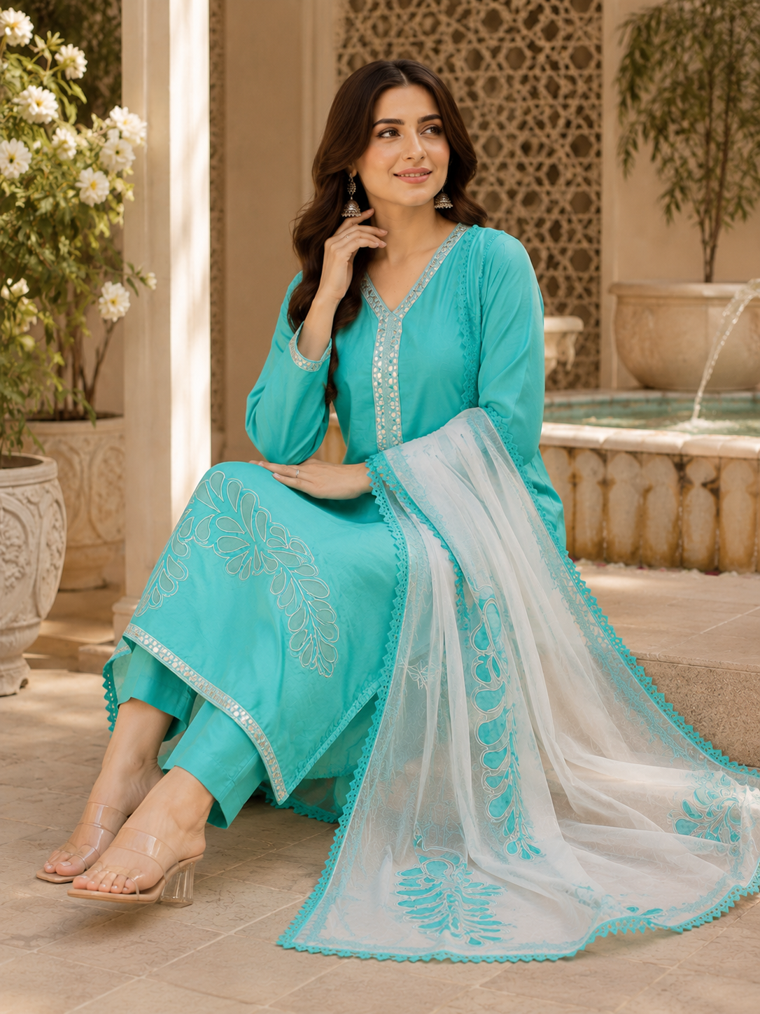 Designer semi stitched Applique work suit