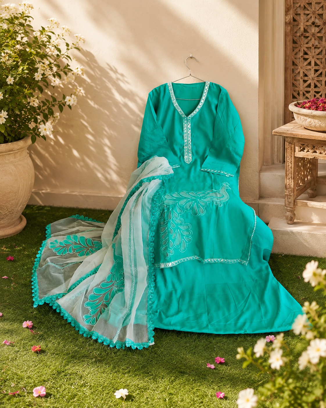 Designer semi stitched Applique work suit