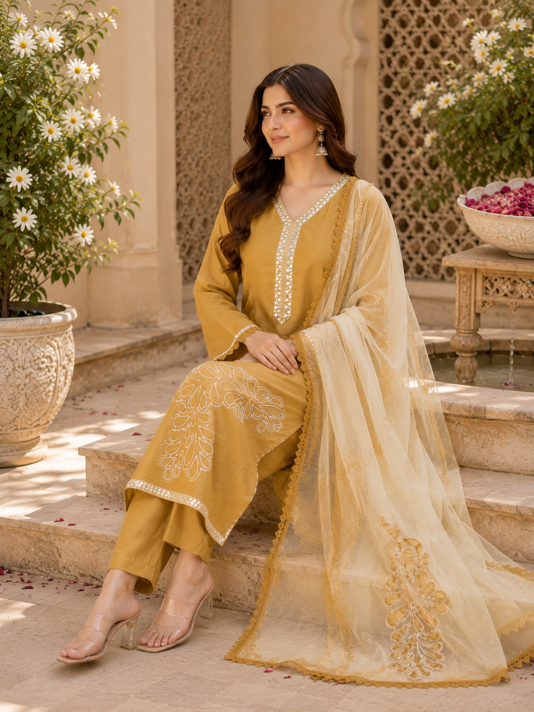 Designer semi stitched Applique work suit