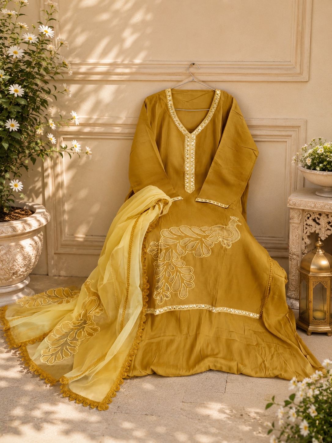 Designer semi stitched Applique work suit