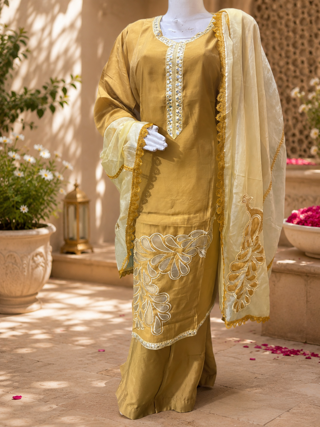 Designer semi stitched Applique work suit