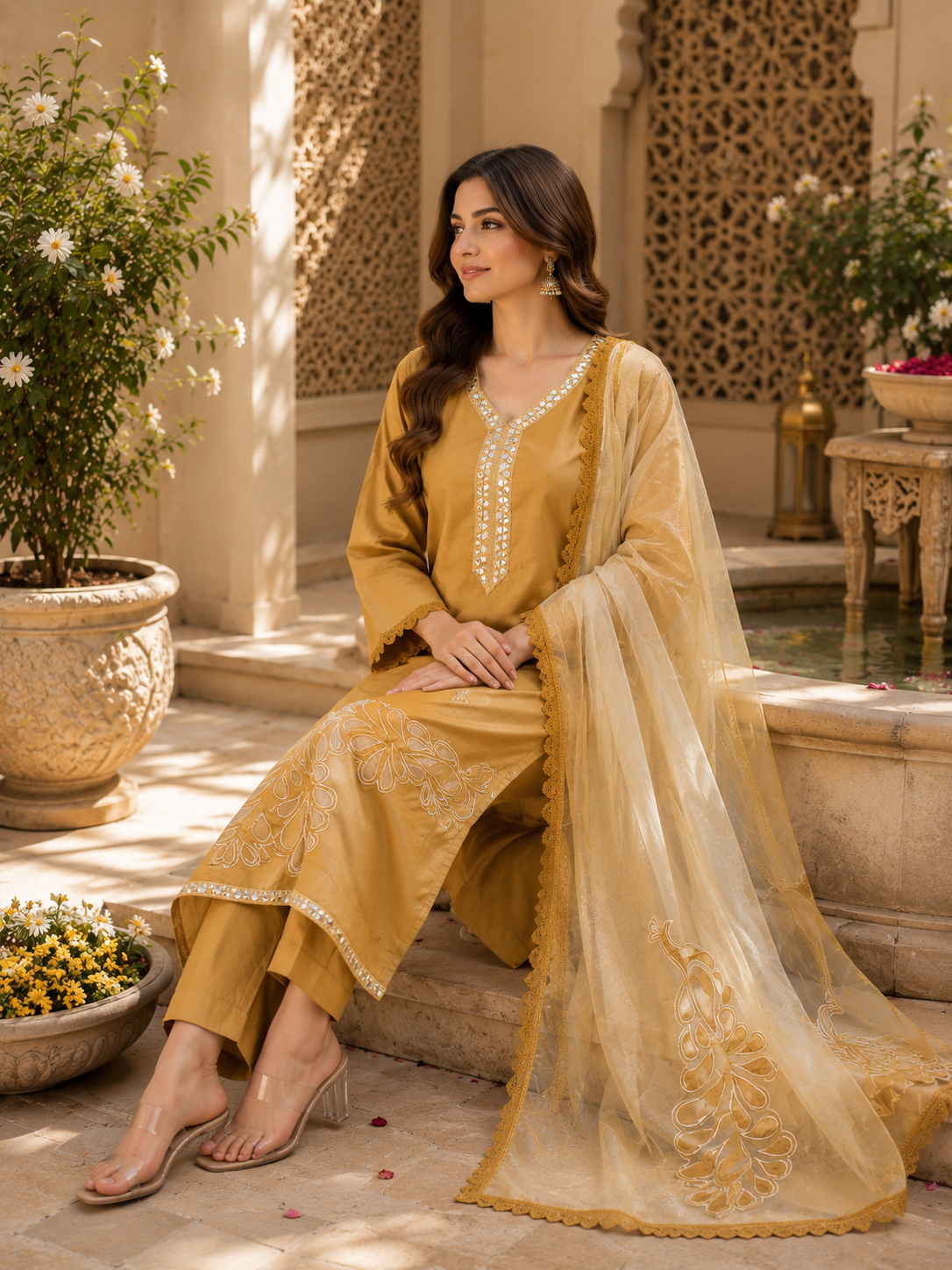 Designer semi stitched Applique work suit