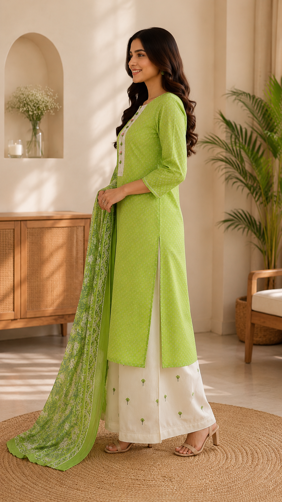 Pure cotton suit with embroidered bottom and print dupatta