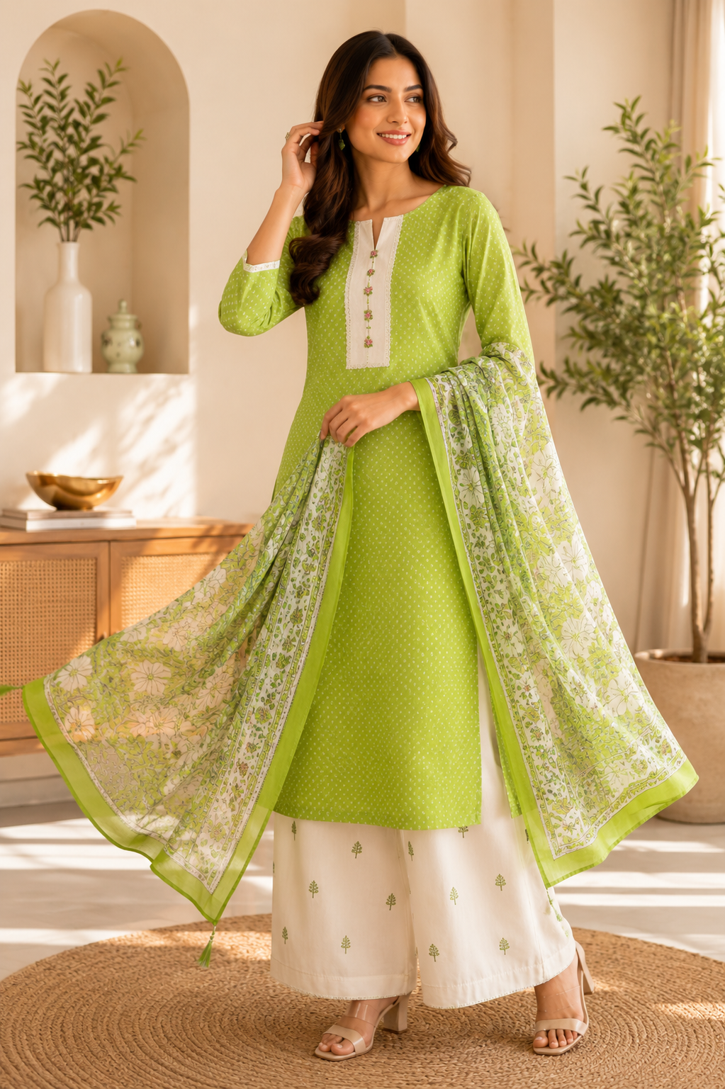 Pure cotton suit with embroidered bottom and print dupatta