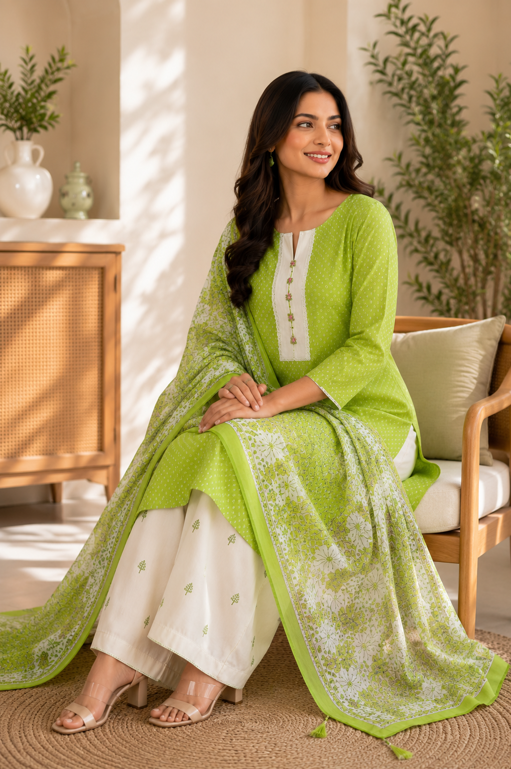Pure cotton suit with embroidered bottom and print dupatta