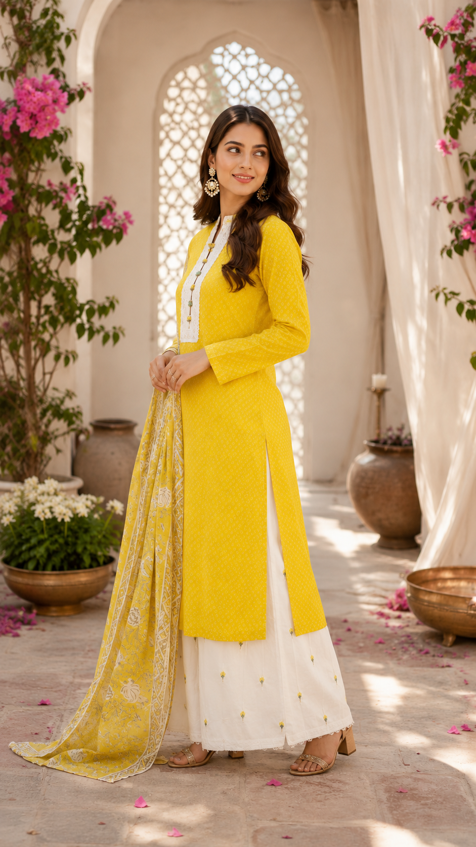 Pure cotton suit with embroidered bottom and print dupatta