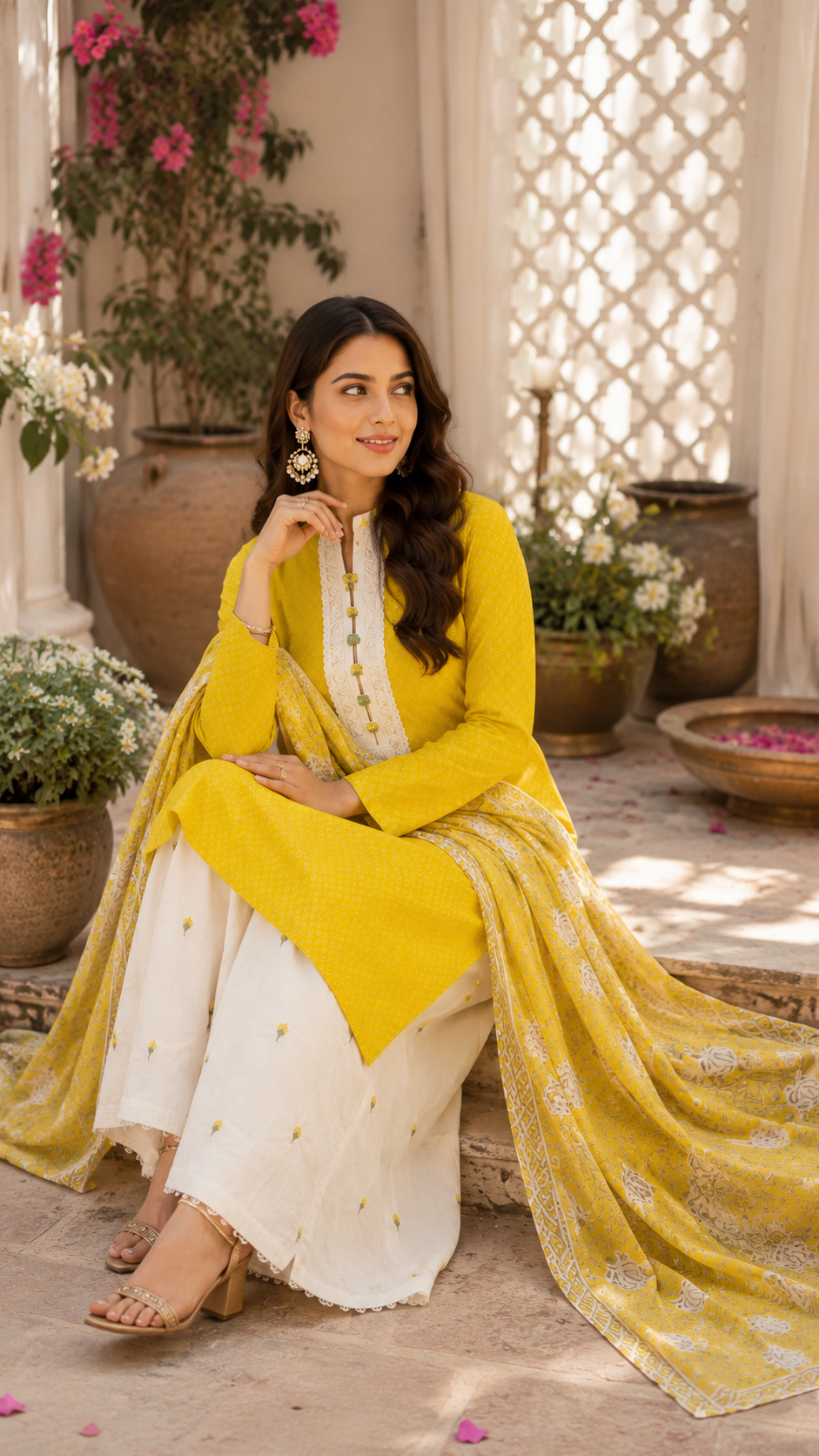 Pure cotton suit with embroidered bottom and print dupatta