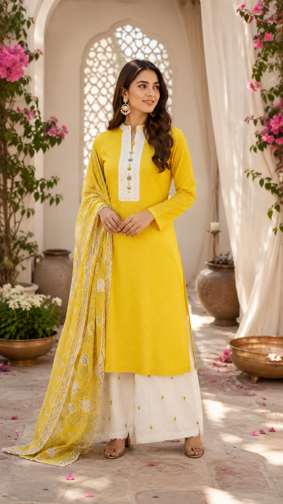 Pure cotton suit with embroidered bottom and print dupatta