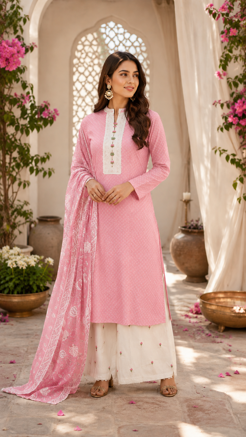 Pure cotton suit with embroidered bottom and print dupatta