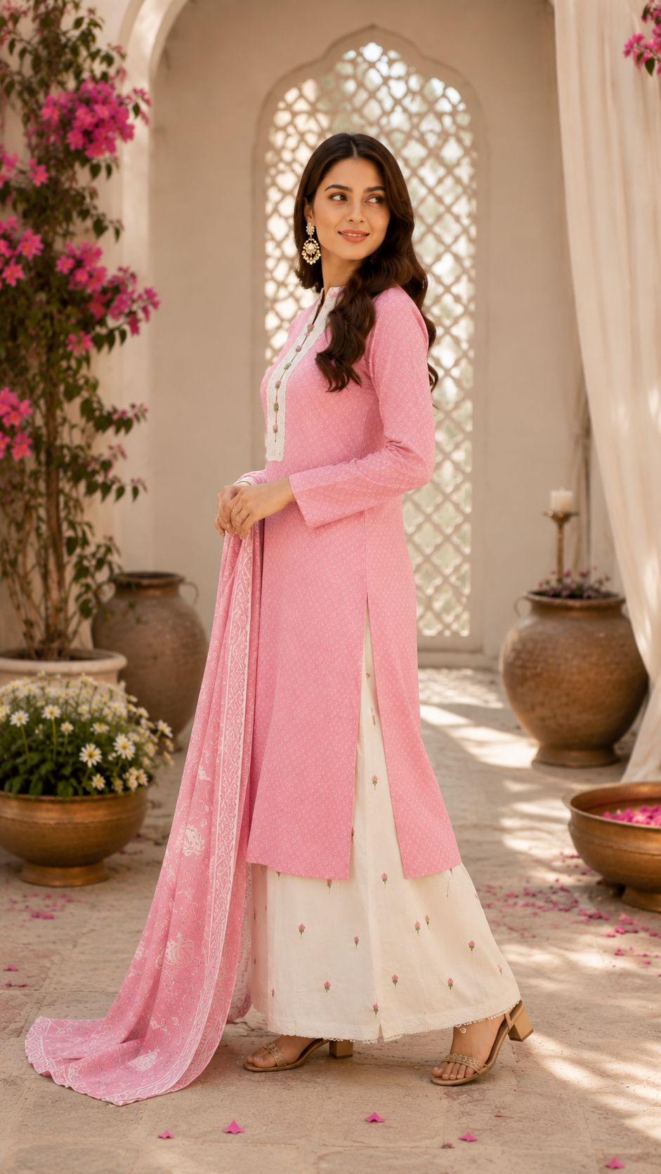 Pure cotton suit with embroidered bottom and print dupatta