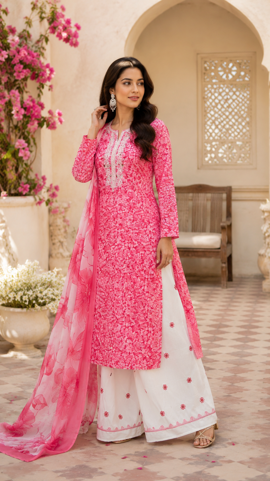 Cotton bottom work embroidered summer suit