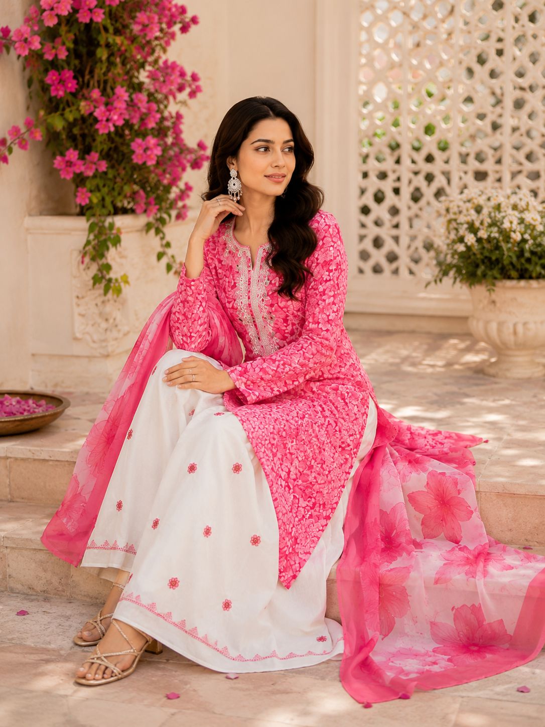 Cotton bottom work embroidered summer suit