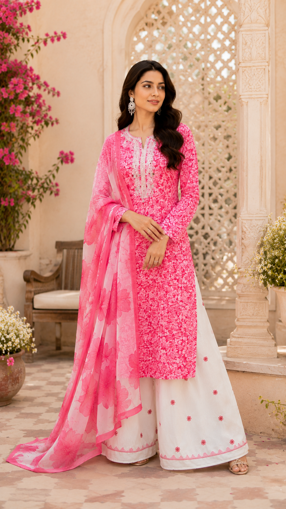 Cotton bottom work embroidered summer suit
