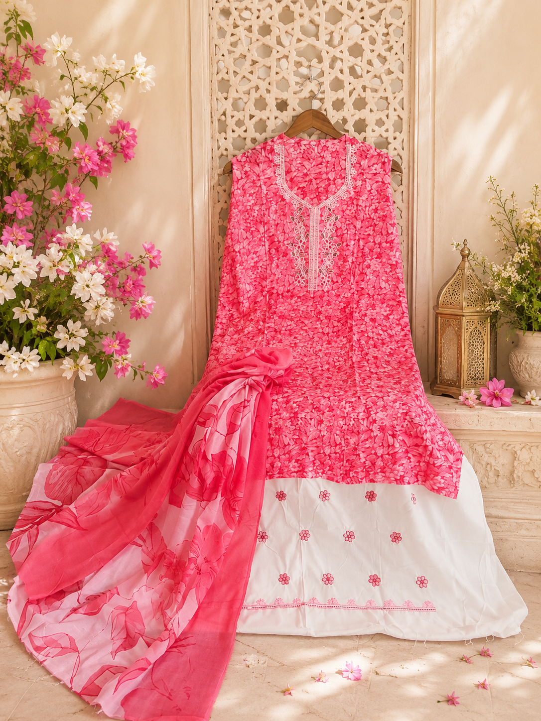 Cotton bottom work embroidered summer suit