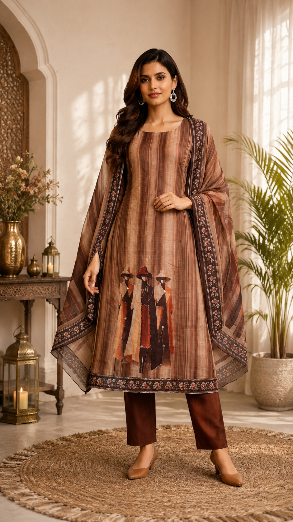 Pure trending linen cotton designer figure print suit