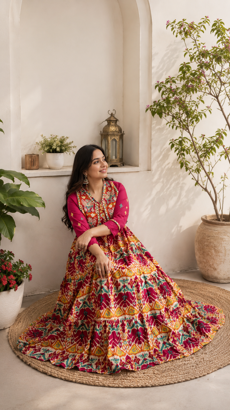 Pure cotton floral gown with embroidered jacket