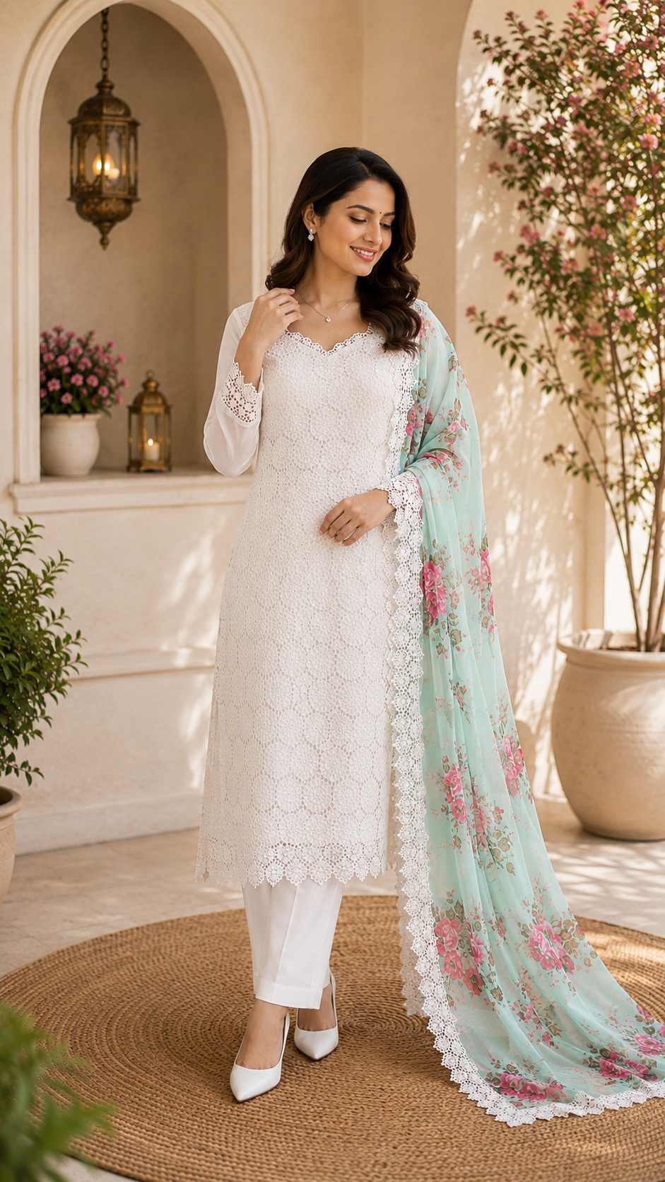 Designer cutwork suit with georgette print classy dupatta