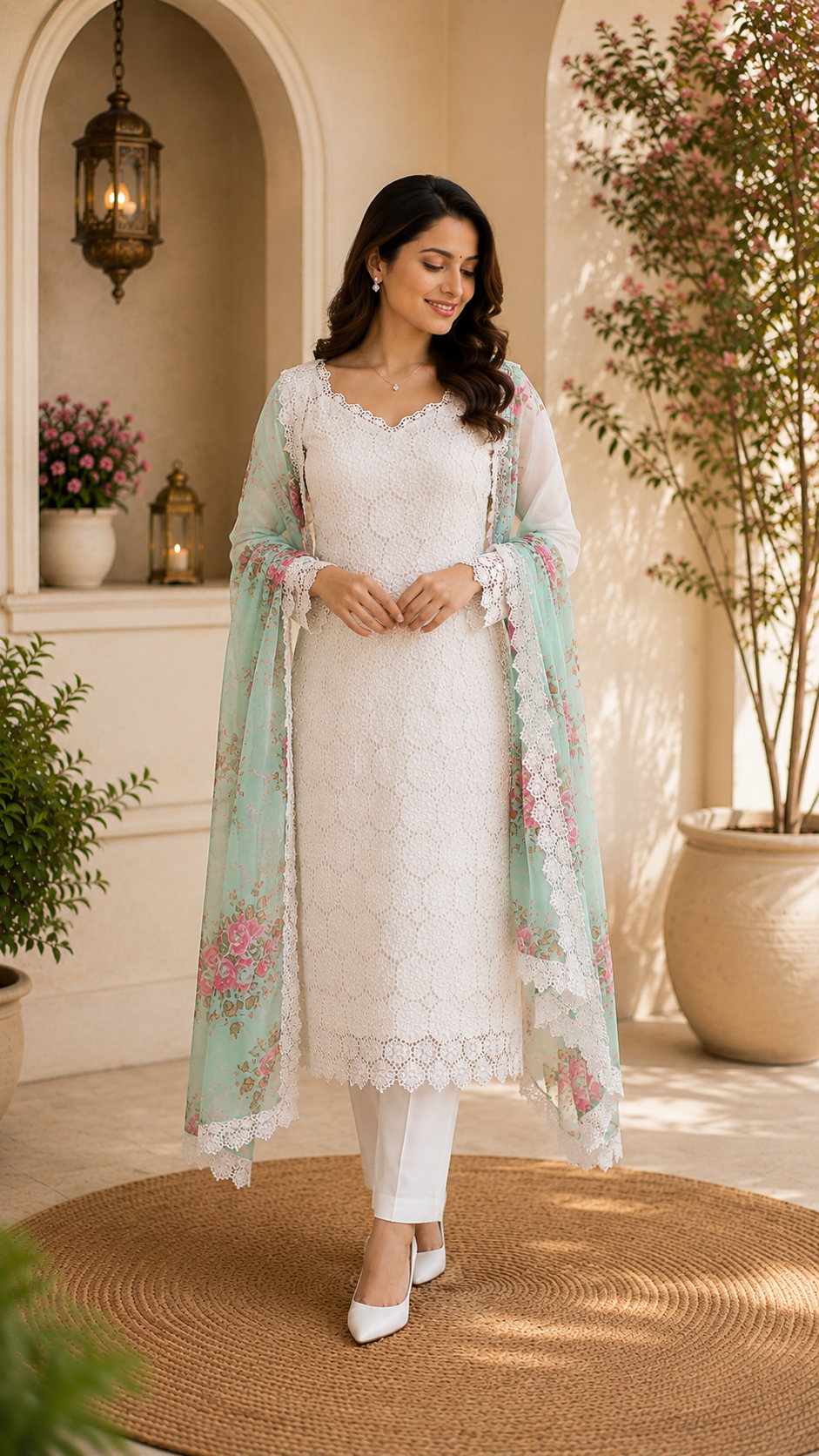 Designer cutwork suit with georgette print classy dupatta