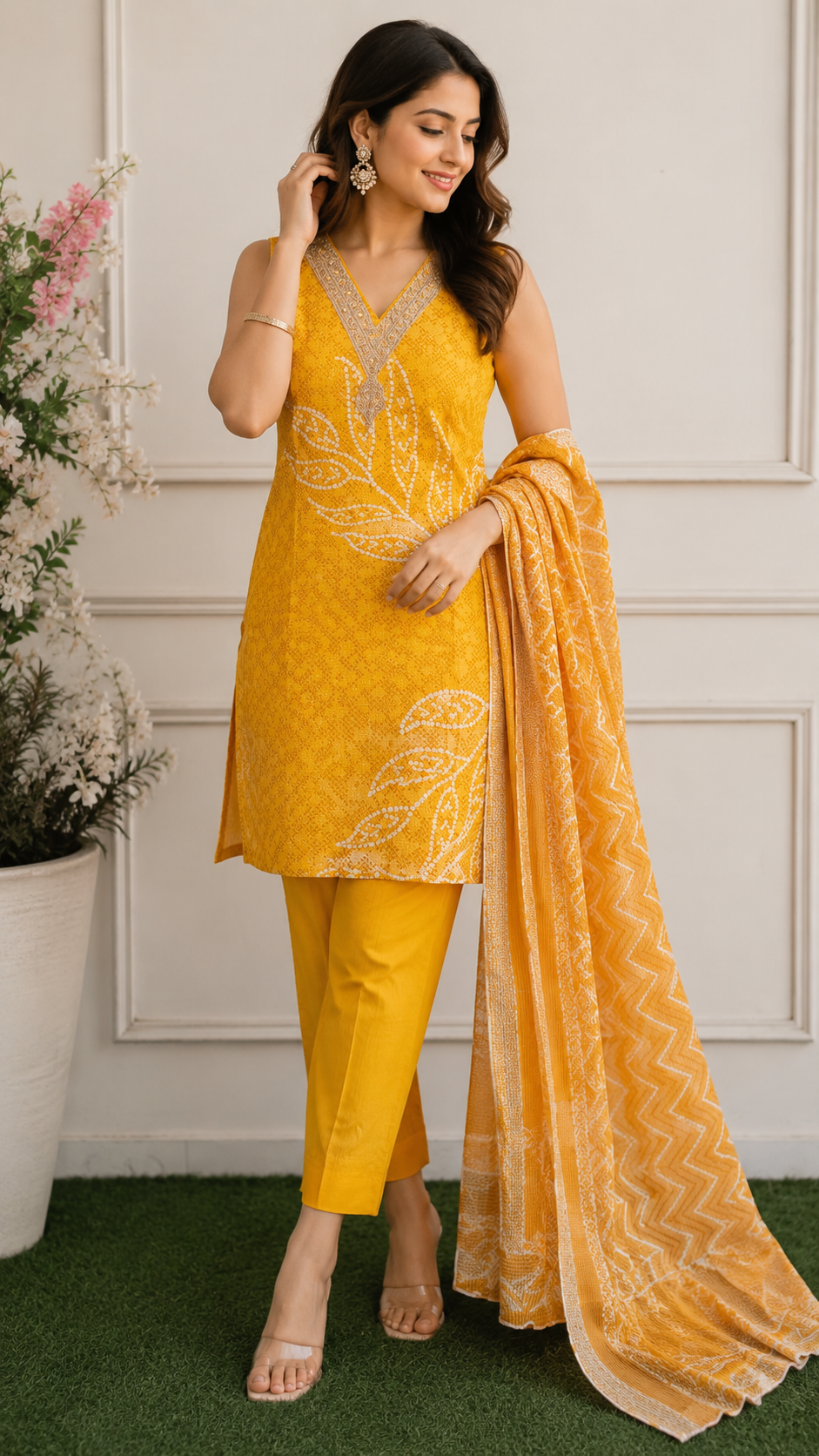 Trending v neck designer pure cotton embroidered  suit