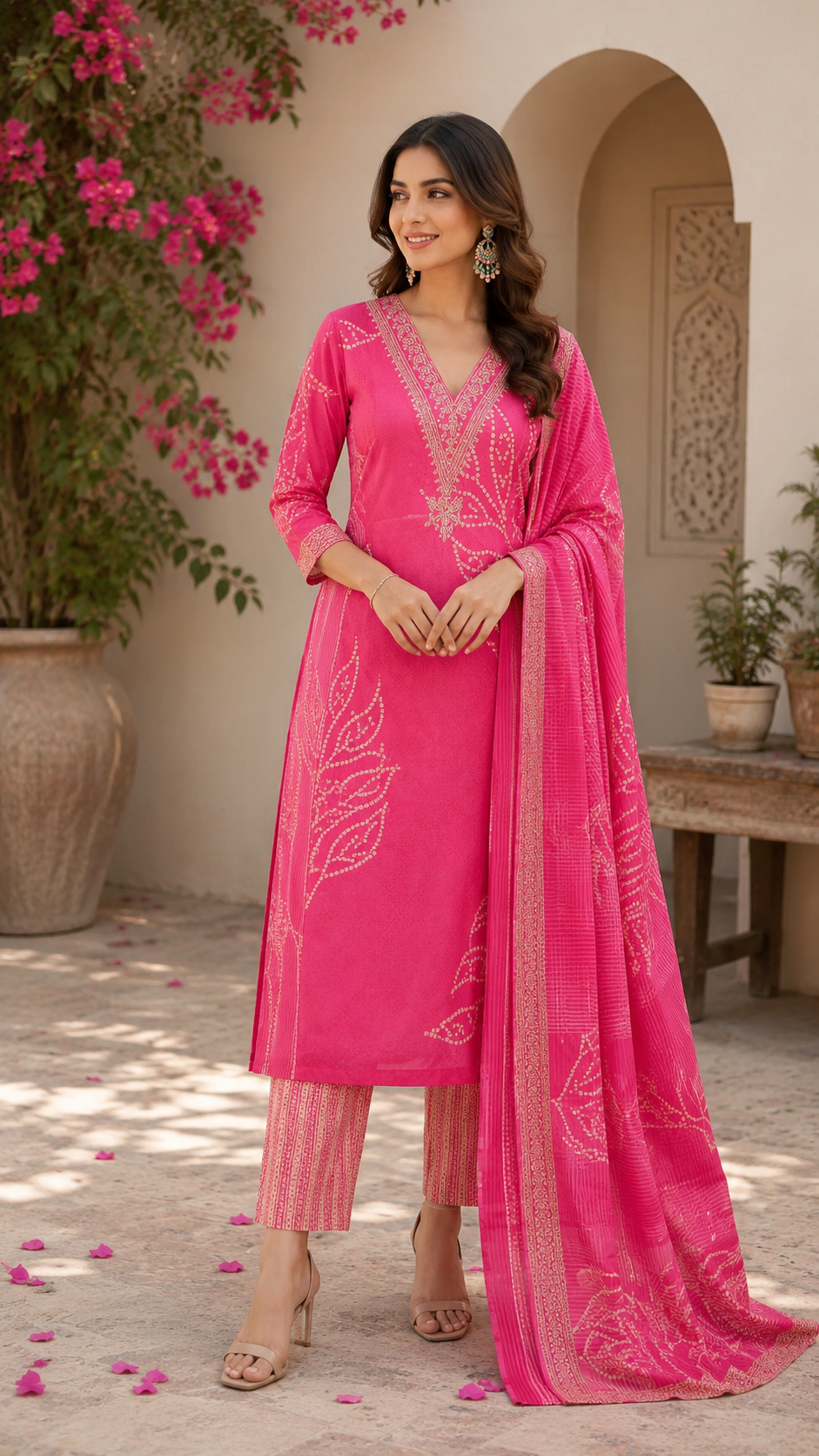 Trending v neck designer pure cotton embroidered  suit