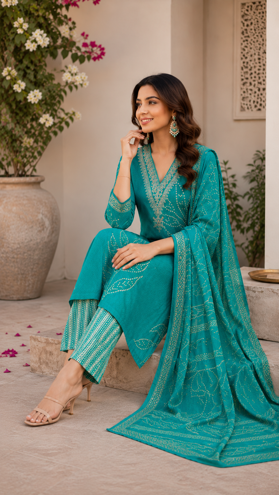 Trending v neck designer pure cotton embroidered  suit