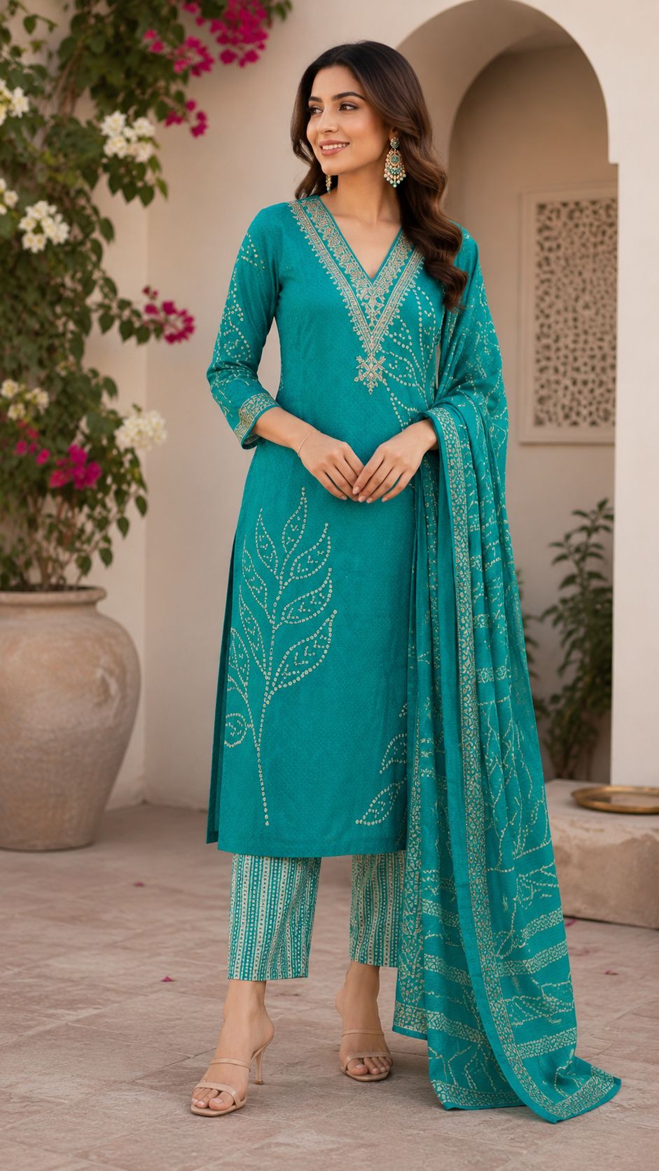 Trending v neck designer pure cotton embroidered  suit