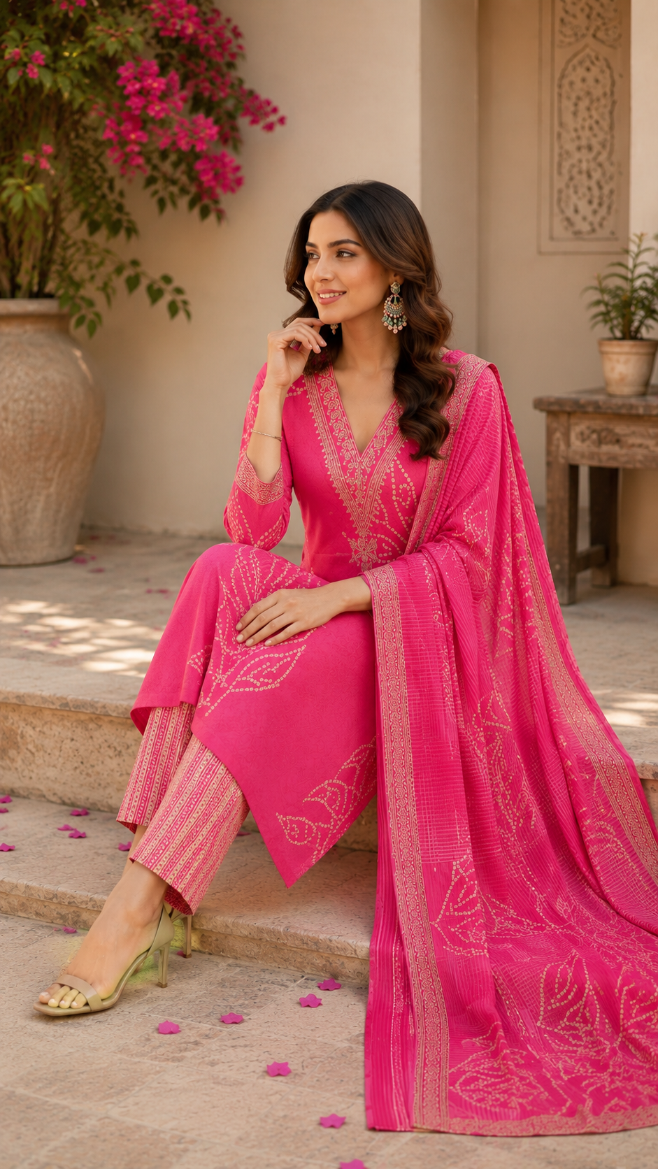 Trending v neck designer pure cotton embroidered  suit