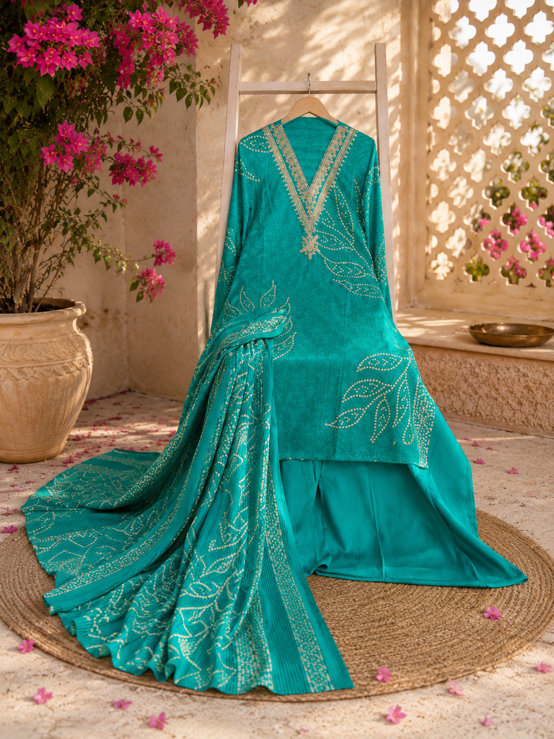 Trending v neck designer pure cotton embroidered  suit
