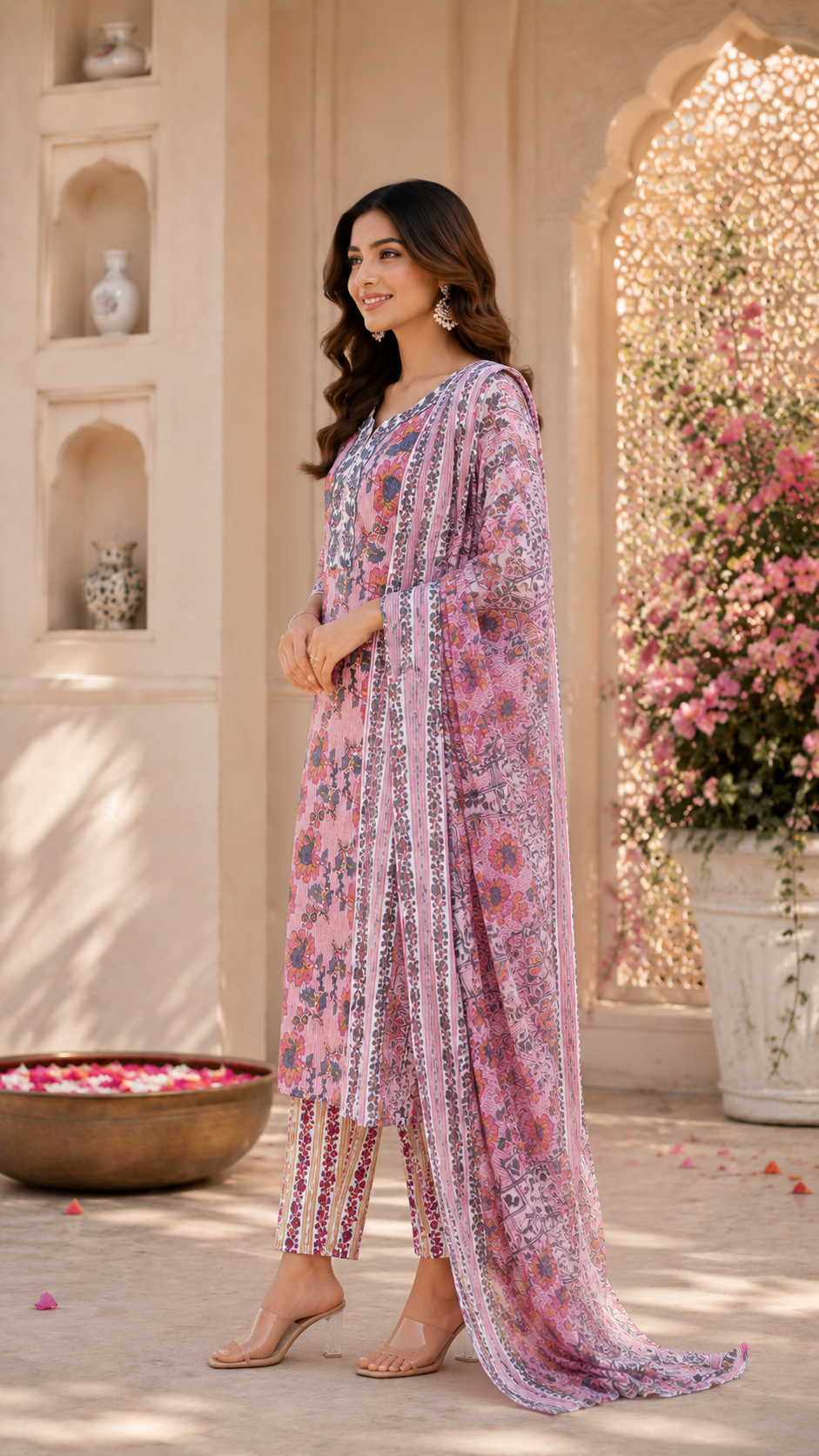 Daily wear/office wear pure cotton kurti, bottom, dupatta set