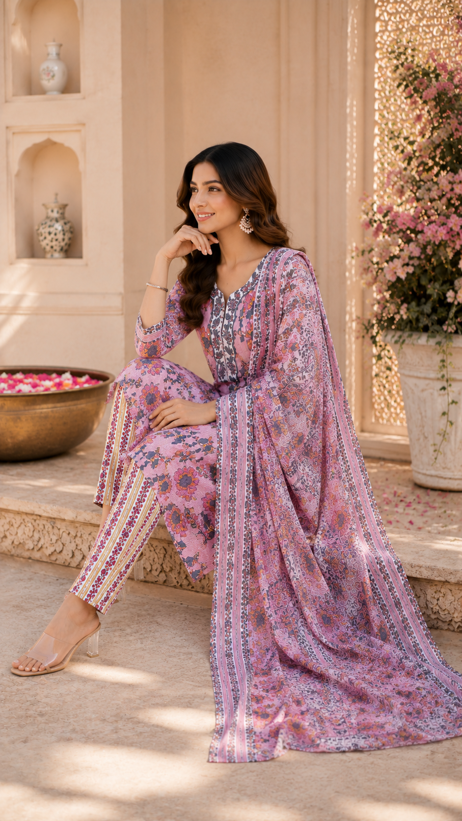 Daily wear/office wear pure cotton kurti, bottom, dupatta set