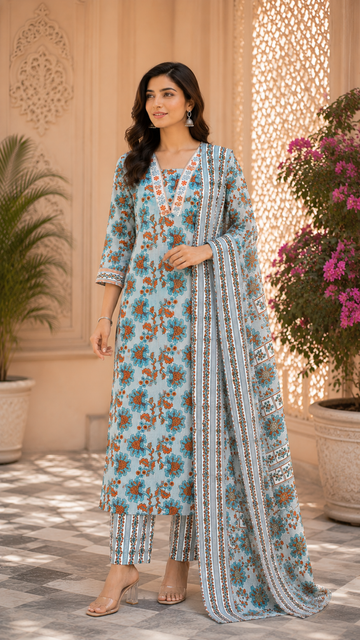 Daily wear/office wear pure cotton kurti, bottom, dupatta set