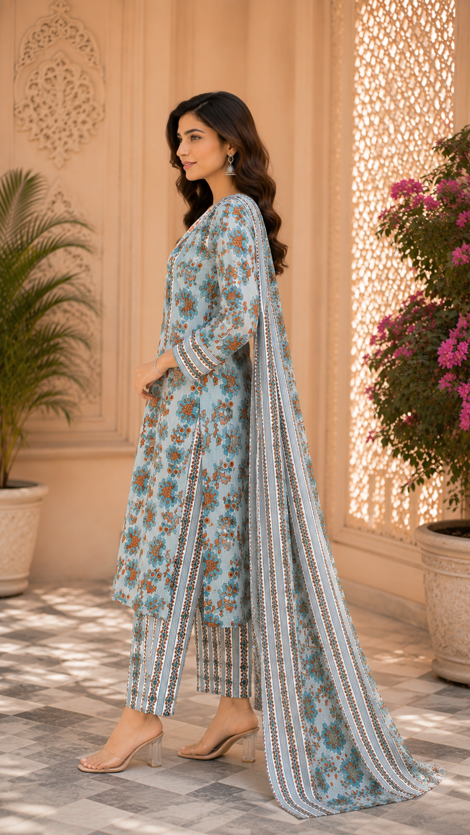 Daily wear/office wear pure cotton kurti, bottom, dupatta set