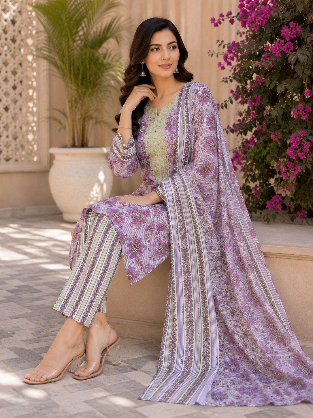 Daily wear/office wear pure cotton kurti, bottom, dupatta set