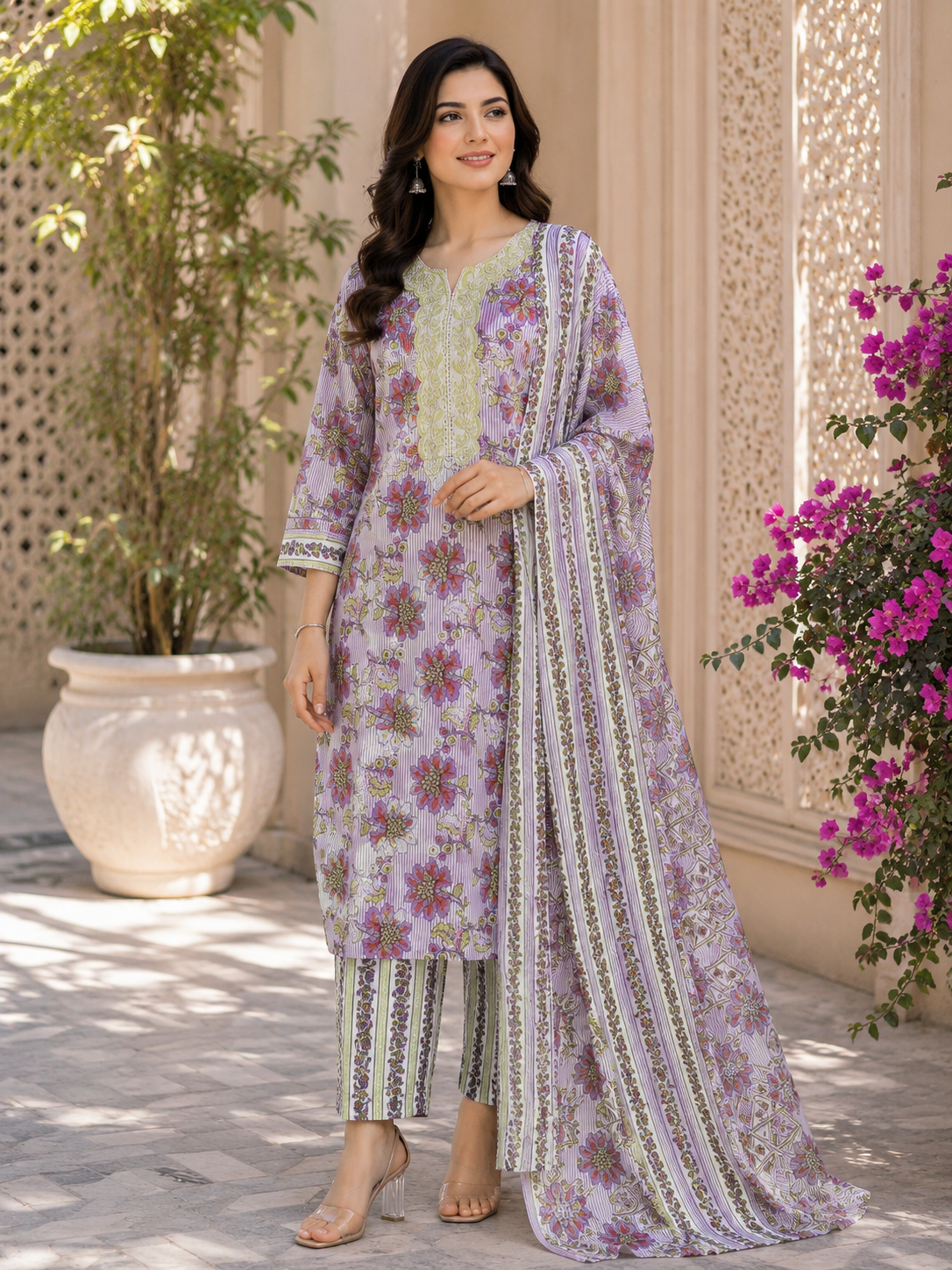 Daily wear/office wear pure cotton kurti, bottom, dupatta set