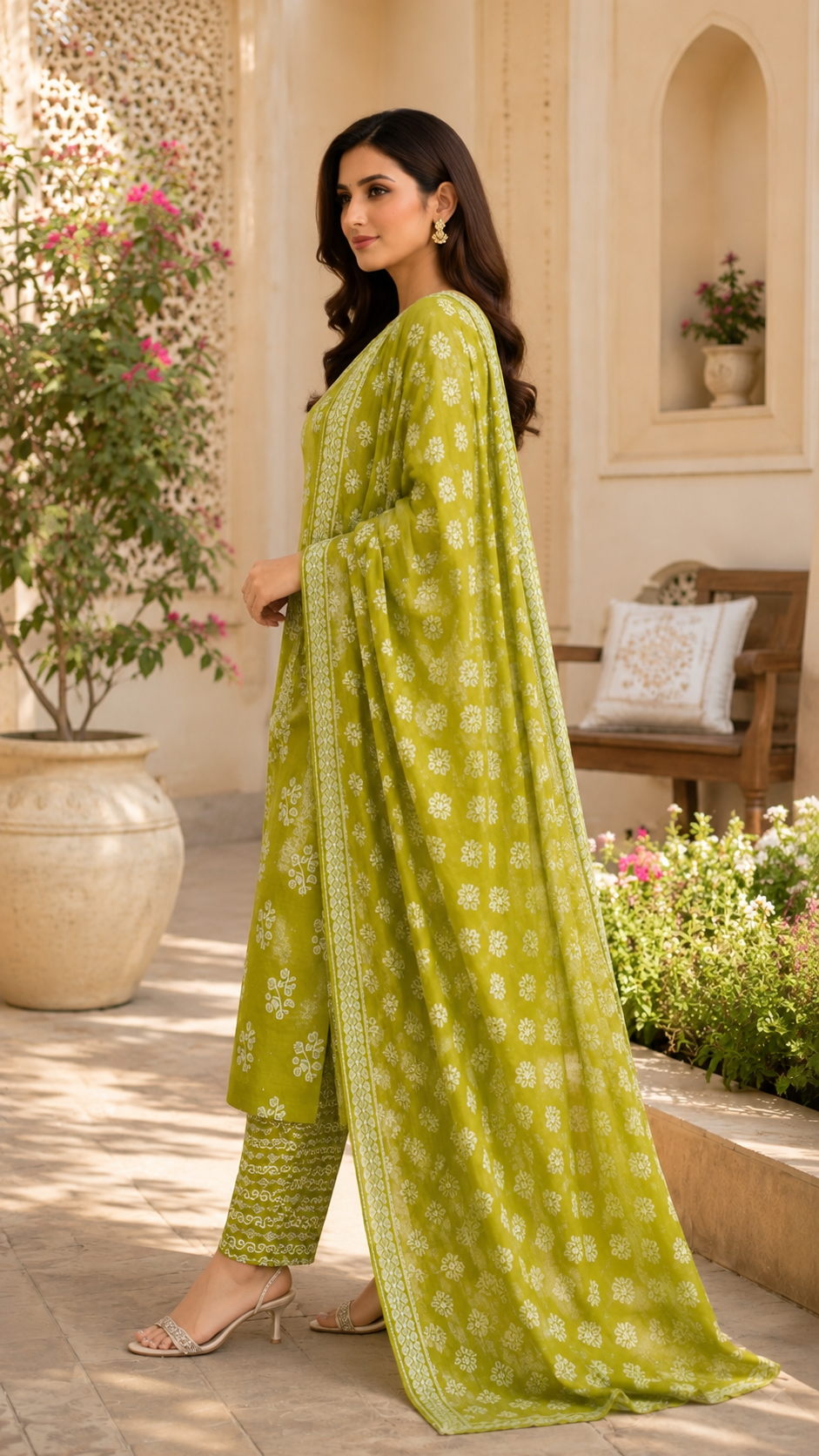 Daily wear / office wear slub cotton kurti, bottom and dupatta set